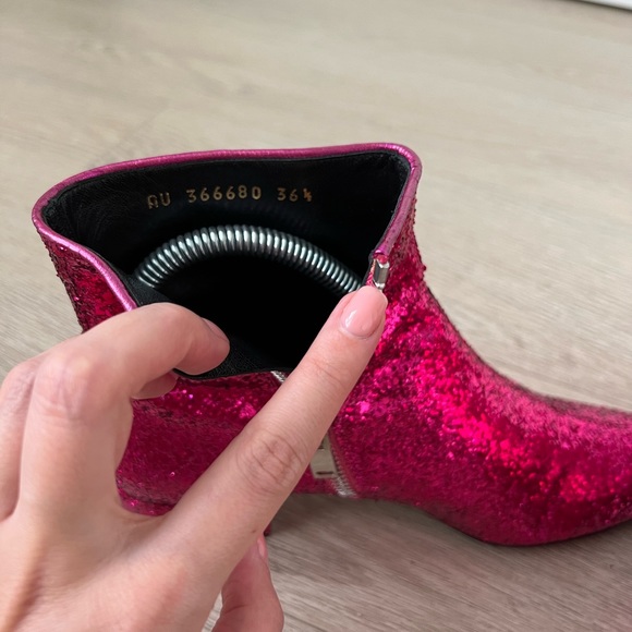 SAINT LAURENT RUNWAY 2014 PINK GLITTER BOOT HEDI SLIMANE ARCHIVE SZ 36.5 BABIES - Picture 7 of 11